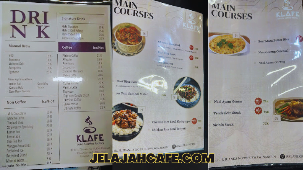 Harga dan Menu KLAFE Cake dan Coffee Factory