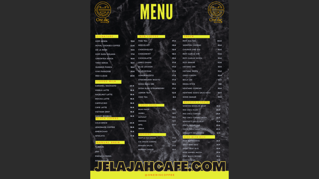 Harga dan Menu Onedis Coffee